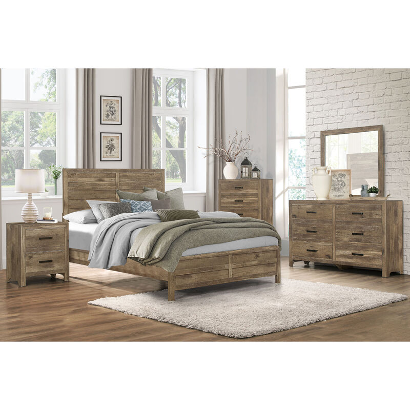 Weathered Pine Finish 1pc Queen Bed Modern Line Pattern Rusticated Style Bedroom Furniture