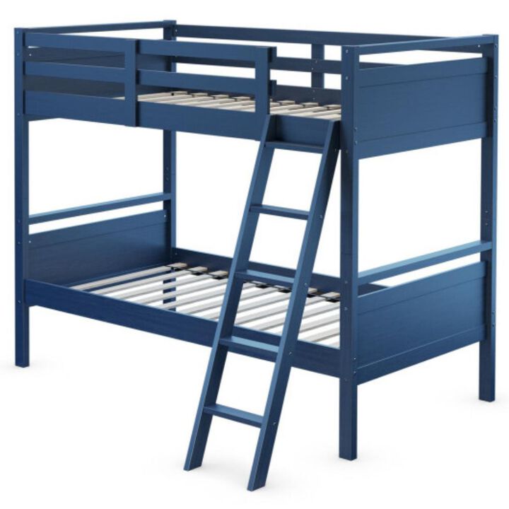 Twin Over Twin Bunk Bed Convertible 2 Individual Beds Wooden
