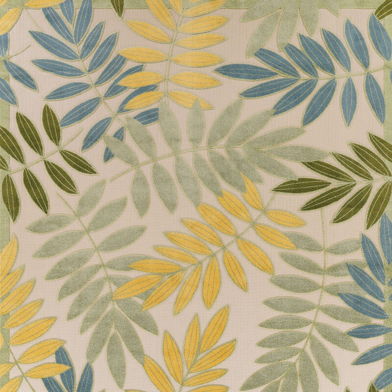 HomeRoots 12' X 15' Green Blue Yellow And Dark Green Palm Leaf Indoor Outdoor Area Rug image number 5
