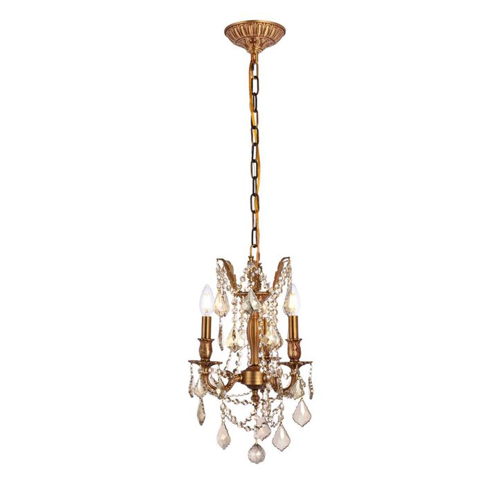 Elegant Lighting Traditional Home Decorative Brass Rosalia 3 Light Pendant Royal Cut Crystal