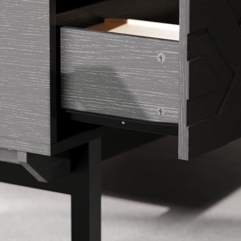 FUFU&GAGA Black Modern Coffee Table with 4-Drawer Storage, Wood Grain Top, 3D Textured Drawers, Gold Tapered Pulls (47.2" W x 23.6" D x 20.5" H)