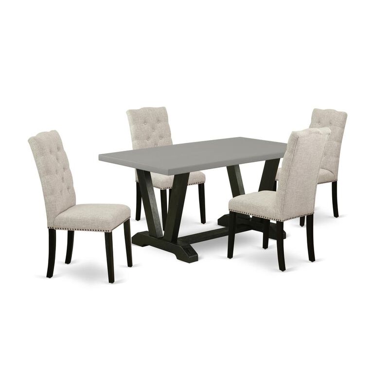 East West Furniture 5-Piece Kitchen Dining Table Set Included 4 Modern Dining chairs Upholstered Seat and High Button Tufted Chair Back and Rectangular Dining room Table with Cement Color Mid Century