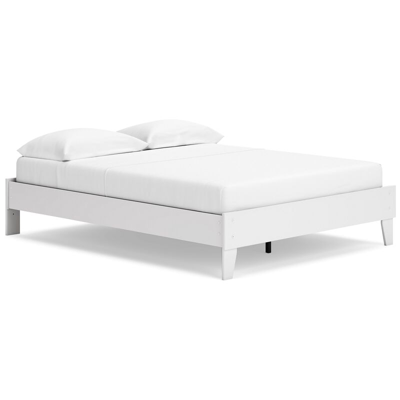 Alli Queen Size Platform Bed, Modern Matte White Wood, Low Profile - Benzara