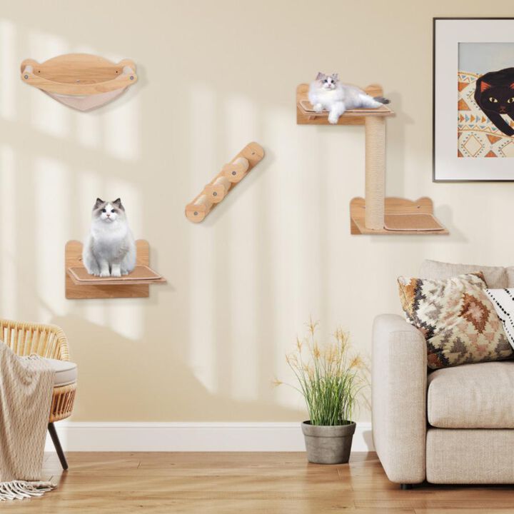 Hivvago Cat Wall Furniture Set of 4 with Hammock 2-step Cat Tree and Perch