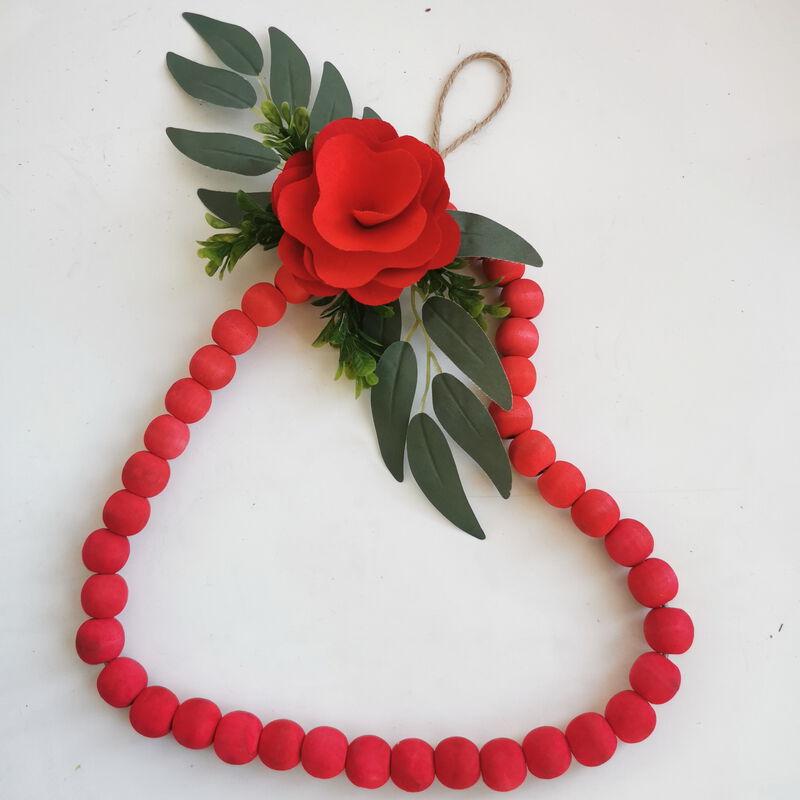 Wooden Beads with Rose Valentine's Day Heart Wall Decoration - 10.25" - Red image number 4