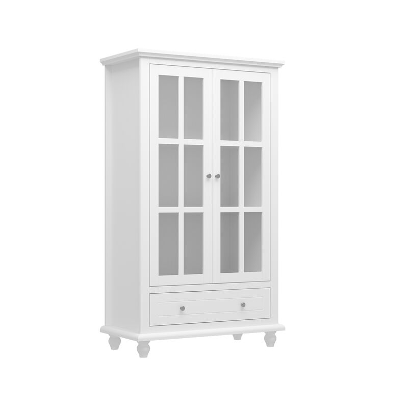 White Wooden Sideboard, Storage Cabinet, with 3 Shelves, 2 Doors and 1 Drawer, for Kitchen and Living room