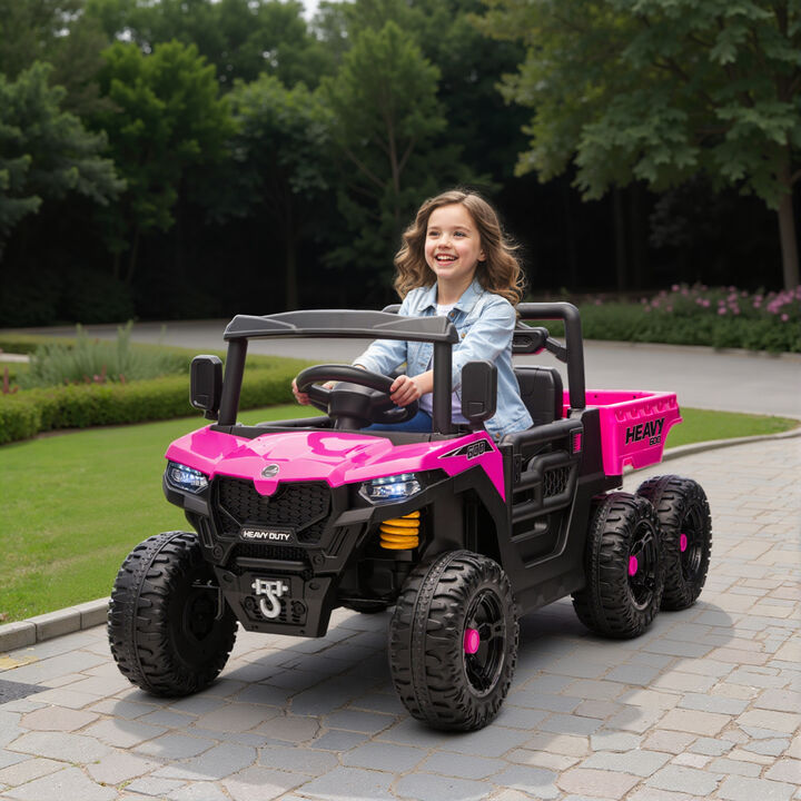 BreeBe 24V 4WD Kids Ride On Car with 6 Wheels Electric Ride On Car with Dump Bed, Remote