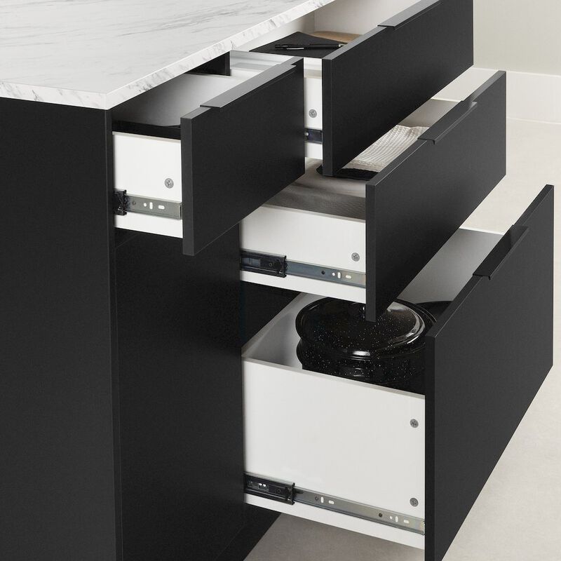 Olio Kitchen Island, Matte Black and Faux White Marble