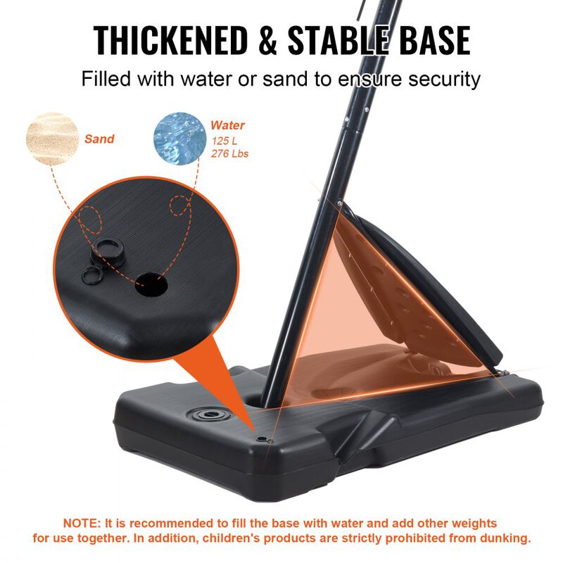 Adjustable Portable Basketball Hoop with Backboard, Wheeled Base for Driveway and Backyard-Black image number 6