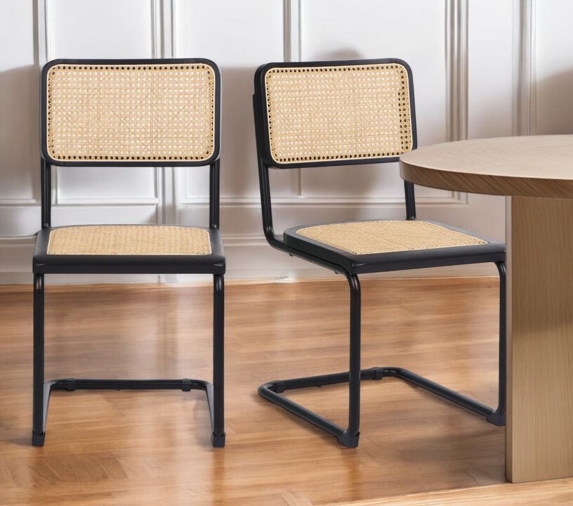 HomeRoots Set of Two Black and Natural Steel Open Back Dining Side Chairs