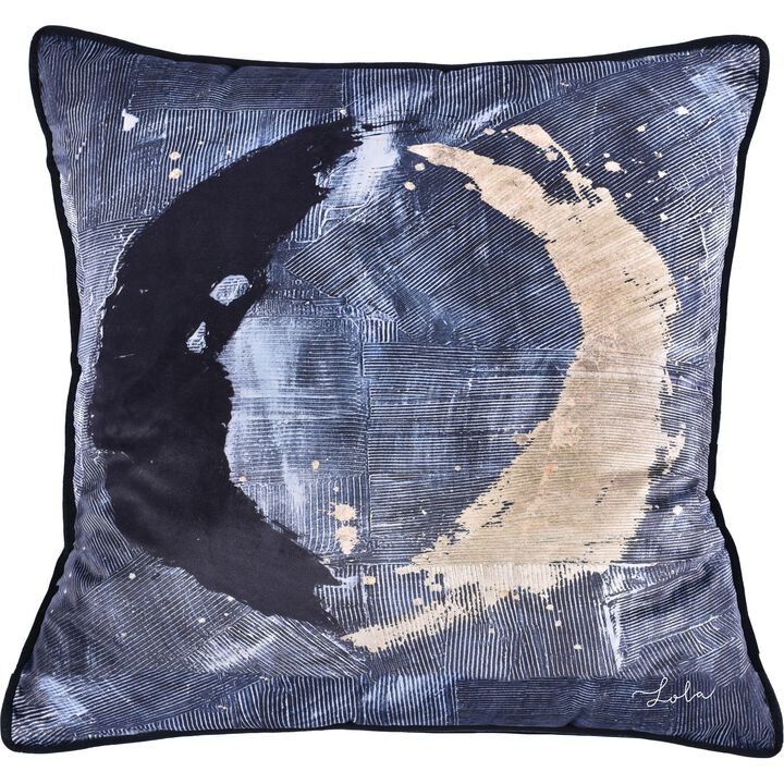 20" Blue and Black Celestial Velvet Square Throw Pillow
