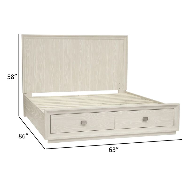 Maxi Queen Size Platform Bed, 2 Storage Drawers, High Headboard, Beige Wood - Benzara