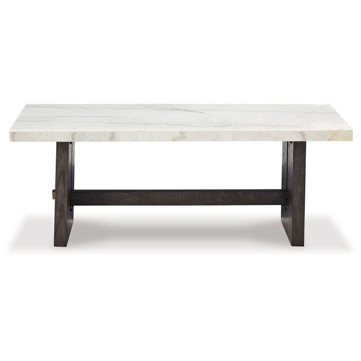 Haus Cocktail Coffee Table, Marble Top, Panel Legs, 52 Inch Brown Wood