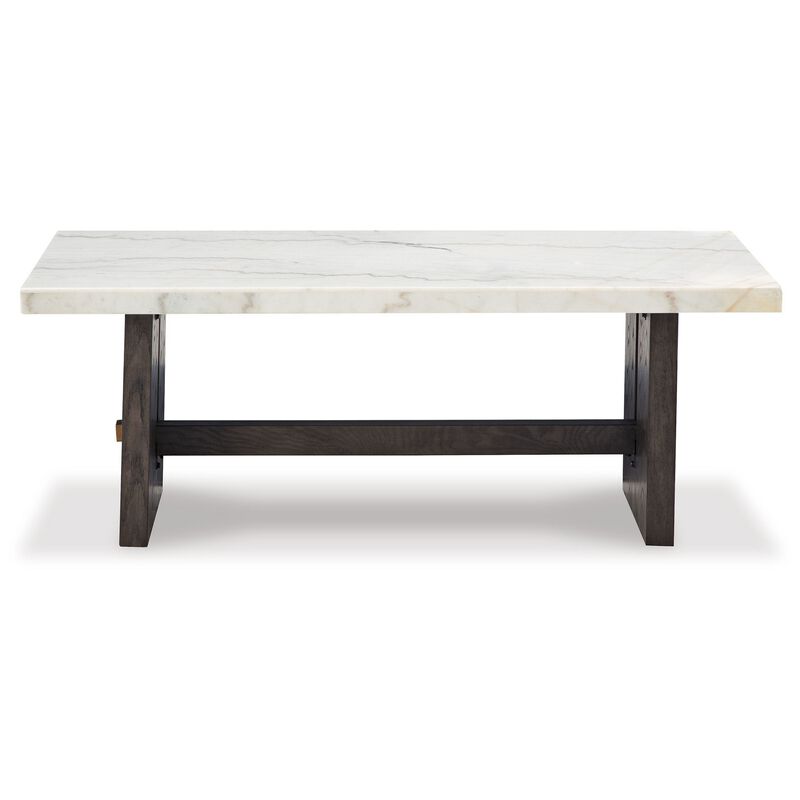 Haus Cocktail Coffee Table, Marble Top, Panel Legs, 52 Inch Brown Wood