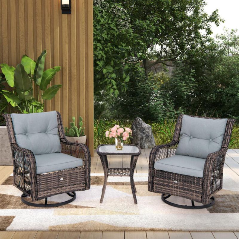 Hivvago 3 Pieces Outdoor Swivel Rocker Set with Small Side Table