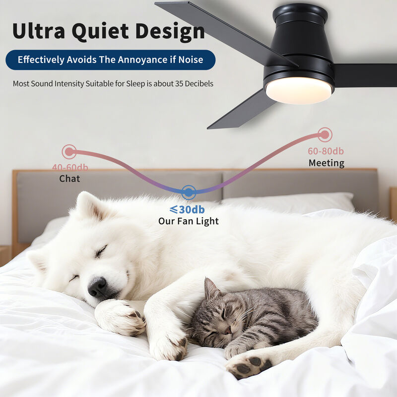 48 Inch Low Profile Ceiling Fan with Light - Matte Black DC Motor Ceiling Fan with Remote image number 6