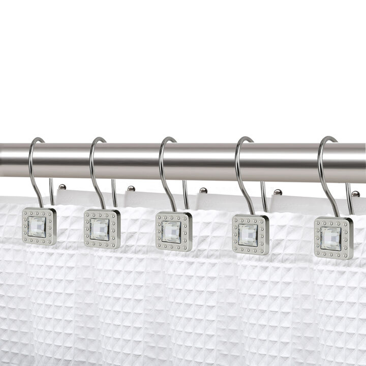 Utopia Alley Rust-Resistant Metal Double Shower Curtain Hooks with Large Center Crystal, Shower Hooks Hangers for Bathroom, Kitchen Utensils, Curtains, Clothing, Towels etc - Set of 12