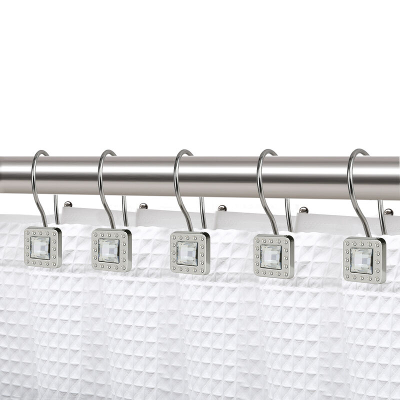 Utopia Alley Rust-Resistant Metal Double Shower Curtain Hooks with Large Center Crystal, Shower Hooks Hangers for Bathroom, Kitchen Utensils, Curtains, Clothing, Towels etc - Set of 12 image number 1