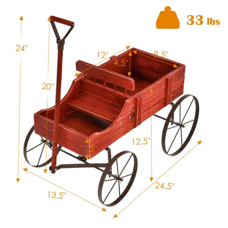 Hivvago Wooden Wagon Plant Bed with Metal Wheels for Garden Yard Patio
