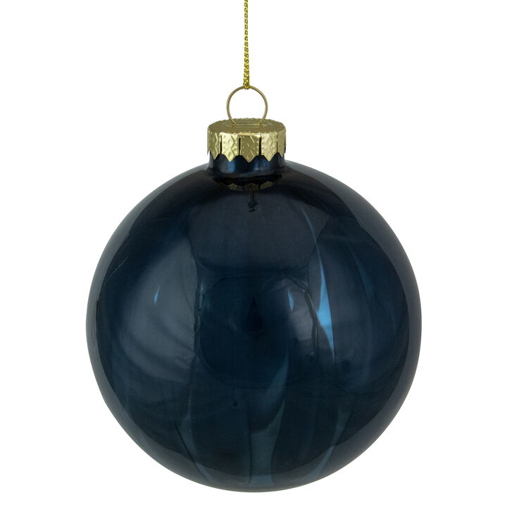 4" Shiny Royal Blue Glass Christmas Ball Ornament