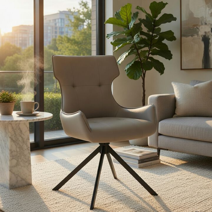 Mita Swivel Wingback Side Chair Set of 2, Tufted Faux Leather, Black Metal