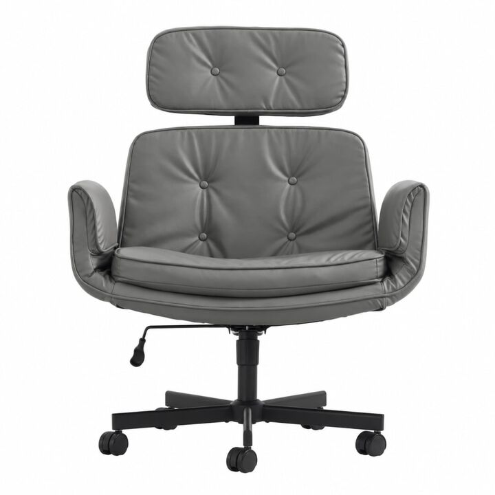 GOODSILO Cross-Legged Swivel Task Chair with Adjustable Armrests, Wheels, Removable Headrest for Home, Office, Makeup, Gaming Use