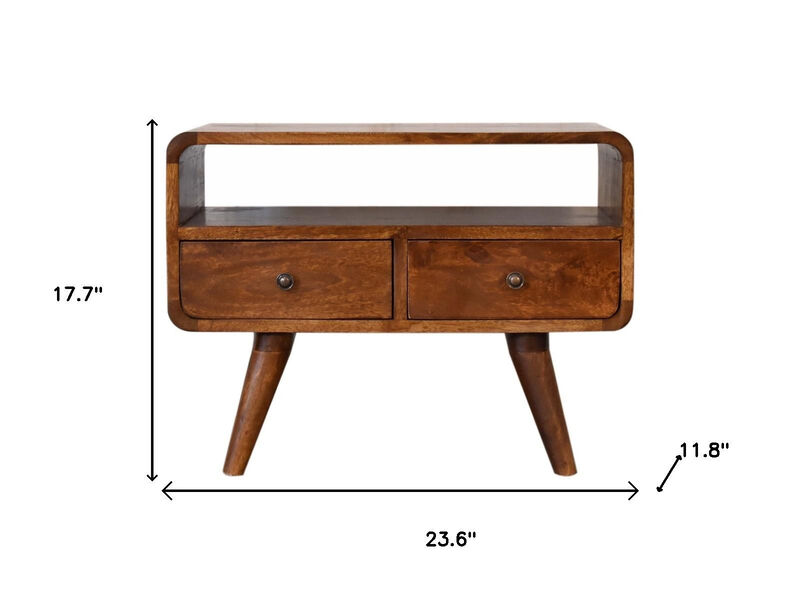 HomeRoots 24" Chestnut Solid Wood Enclosed and Open Storage TV Stand image number 5
