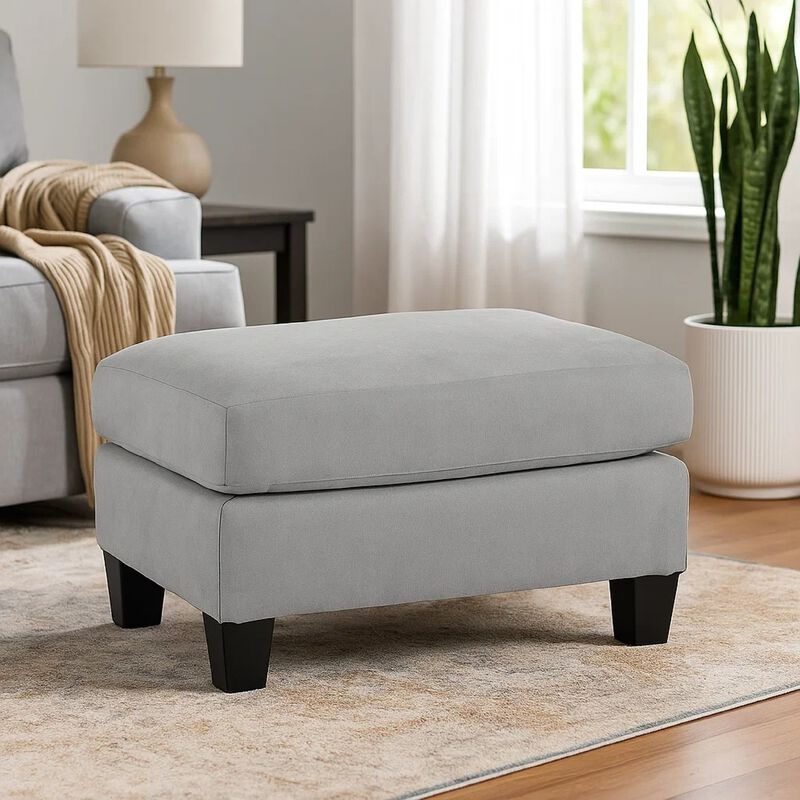 Lebo Accent Ottoman, 31 Inch Rectangular Gray Polyester Cushioned image number 6