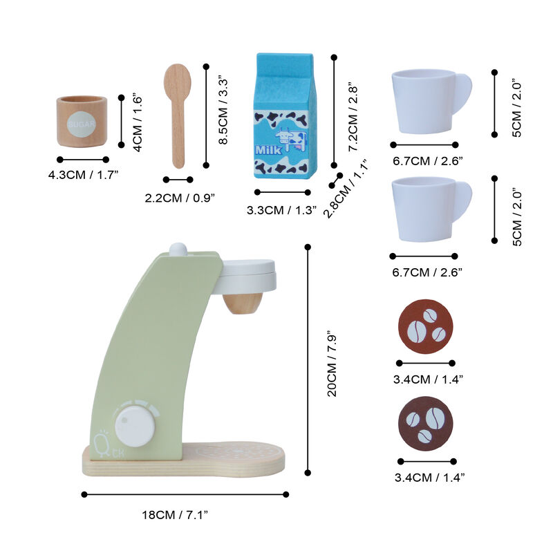 Teamson Kids - Little Chef Frankfurt Wooden Coffee machine play kitchen accessories - Green- 8 pcs