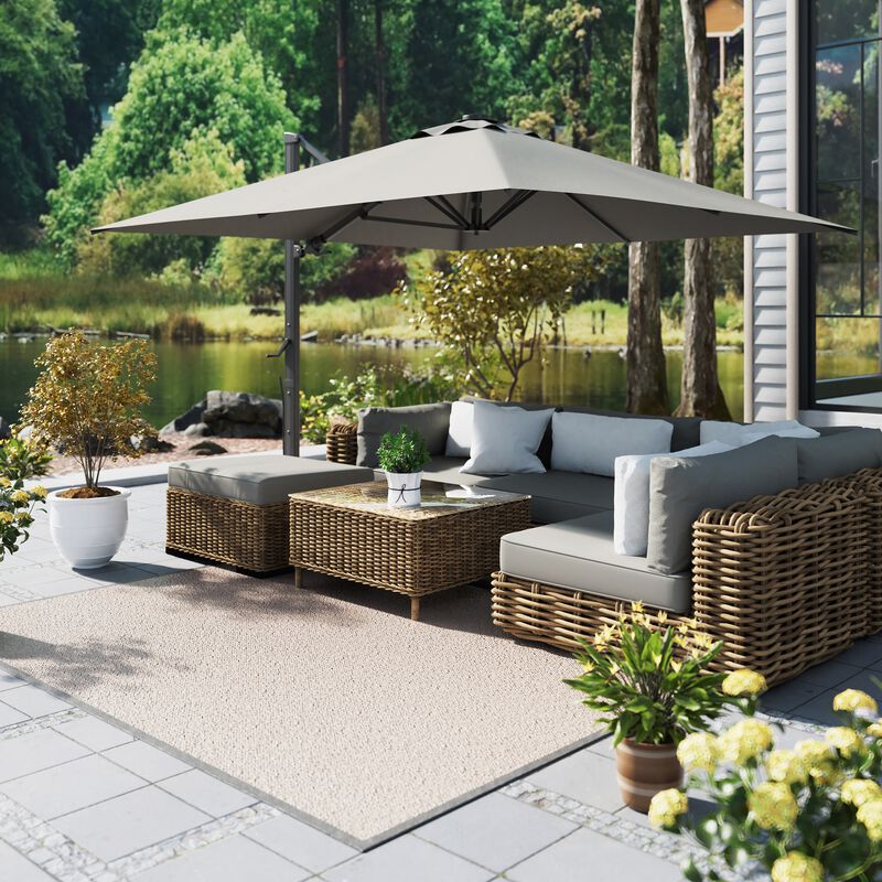 MONDAWE 10ft Square Solar LED Cantilever Patio Umbrella with Bluetooth Light for Outdoor Shade