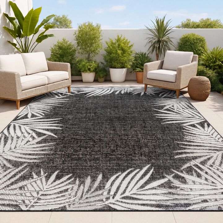 Isla Coastal Cottage Palm Frond Border Indoor/Outdoor Area Rug