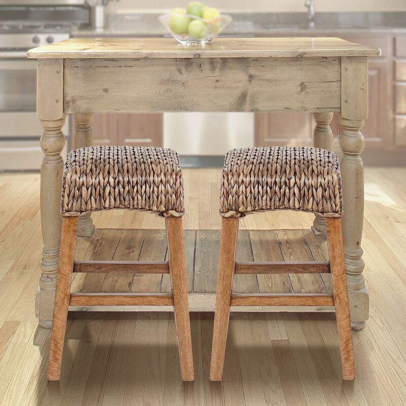 Maui Rustic Bohemian Hyacinth/Wood Backless Stool