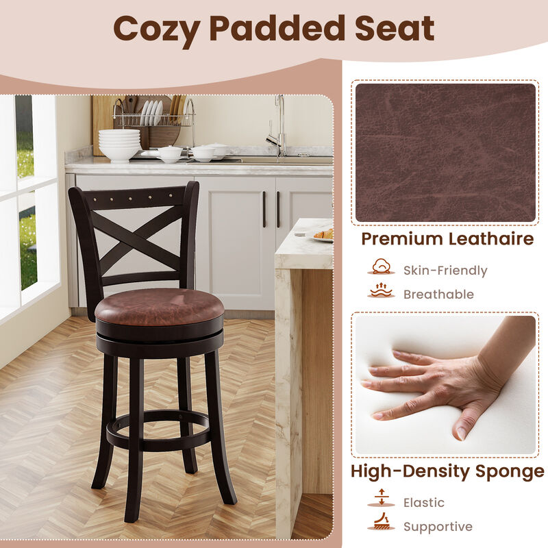 2-Piece Swivel Bar Stool Set with Upholstered Seat &ndash; Counter or Bar Height Chairs