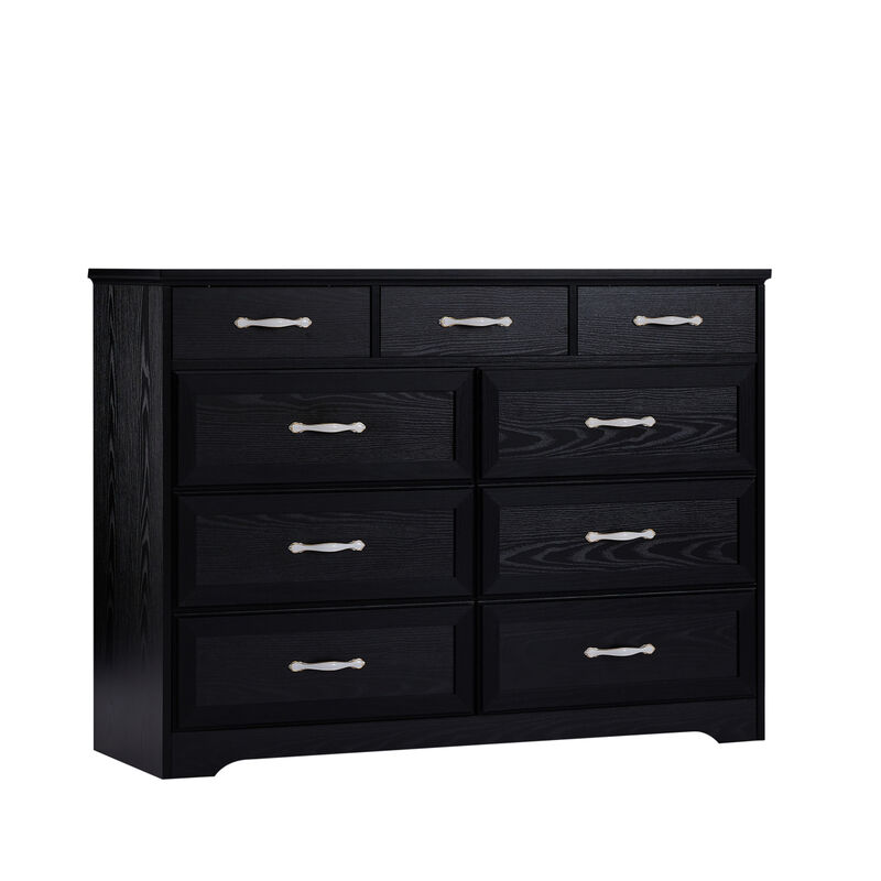 Bedroom dresser, 9 drawer long dresser with antique handles, wood chest of drawers for kids room, living room, entry and hallway, Black, 47.2" W x 15.8" D x 34.6" H. image number 1