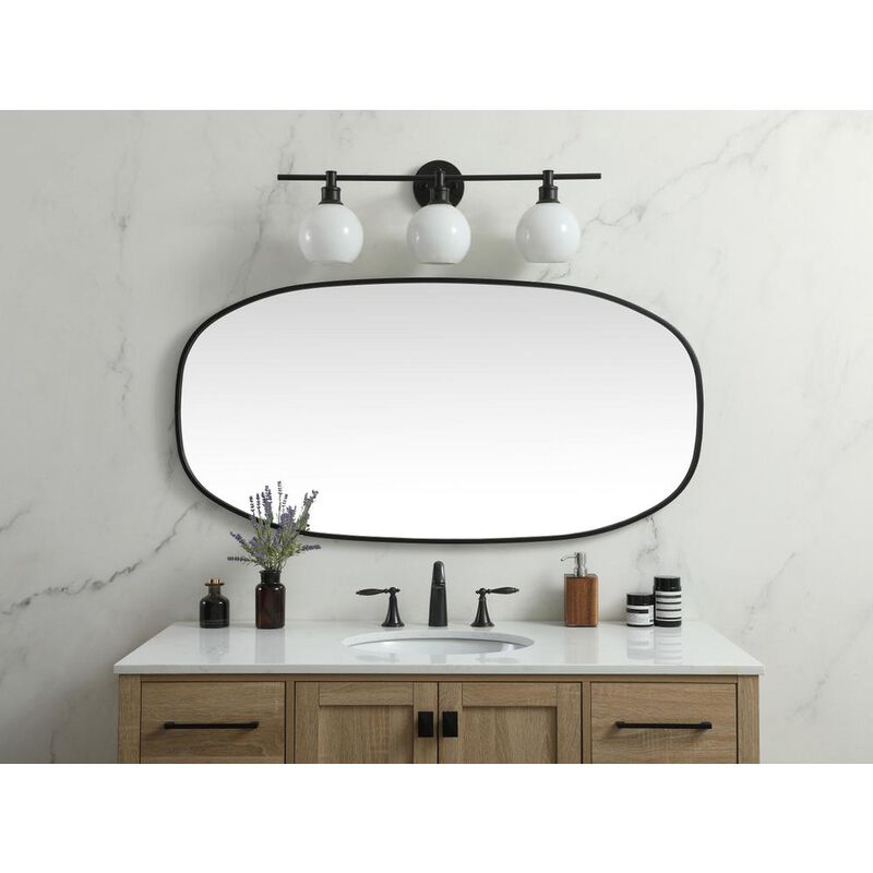 Elegant Decor Metal Frame Oval Mirror 24x48 Inch in Black