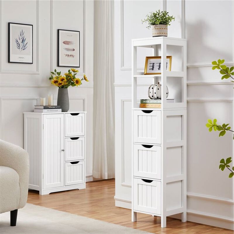 Vertical Bathroom Storage Cabinet Tower with 3 Drawers and 2 Shelves