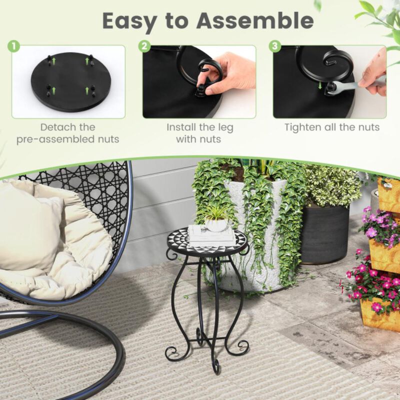 Hivvago Small Plant Stand with Weather Resistant Ceramic Tile Tabletop