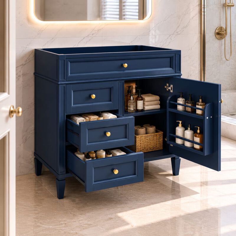 ELEMENT ACE 36 Inch Bathroom Vanity Without Top Sink, Freestanding Bathroom Storage Cabinet with 2 Drawers, Tip-Out Drawer, Adjustable Shelf and Solid Wood Frame image number 3