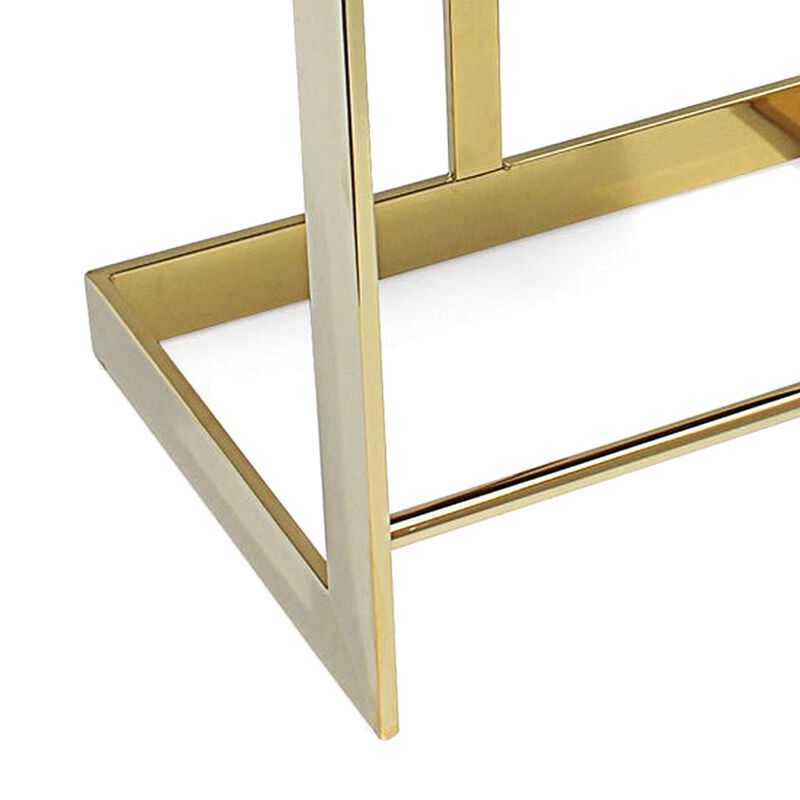 Dok 26 Inch Counter Height Stool, Blue, Cantilever, Gold Stainless Steel