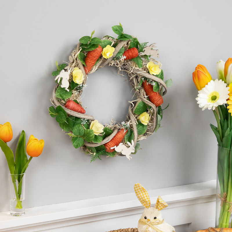 Mixed Floral and Carrots Artificial Easter Wreath - 11.5"