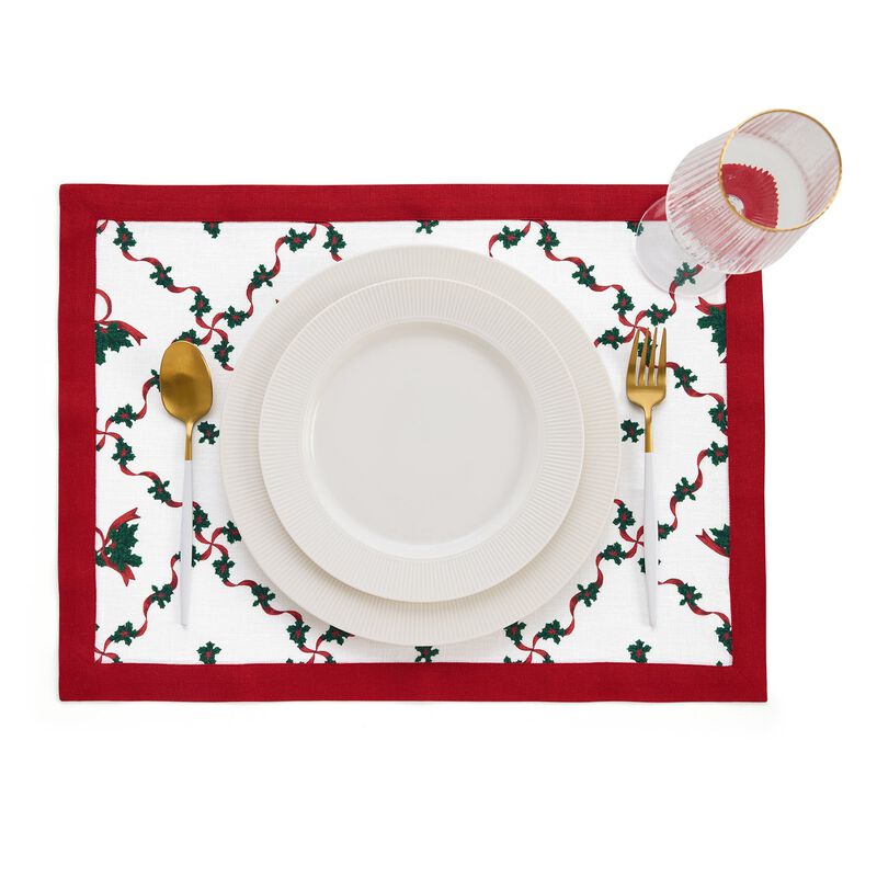 Linen Placemats - Holly Ribbon image number 1