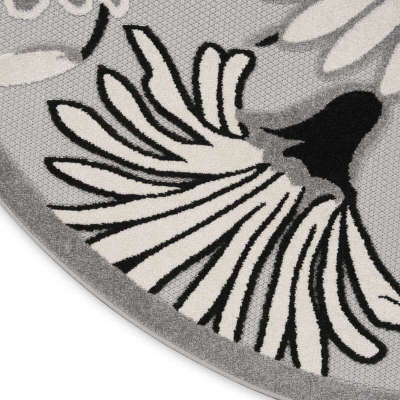 HomeRoots 5' Black And White Round Floral Indoor Outdoor Area Rug image number 4
