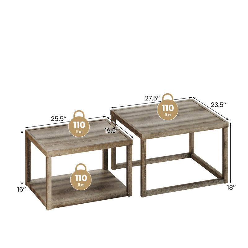 Stackable Nesting Coffee Table Set of 2, Rectangular End Tables for Home-Grey image number 2
