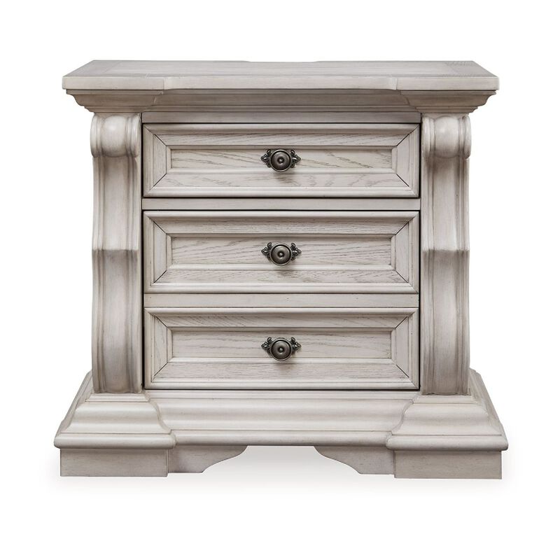 Bryl Oversize Nighstand, 3 Drawers with Bronze Knobs, Antique White image number 2