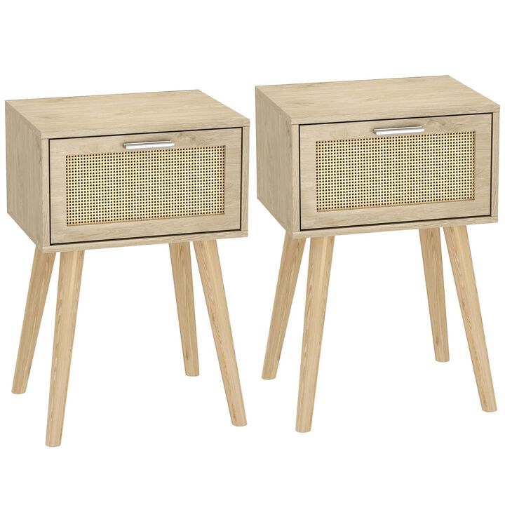 LAATOOREE Bedside Table Set of 2, Boho End Table with Solid Wood Feet for Bedroom and Living Room