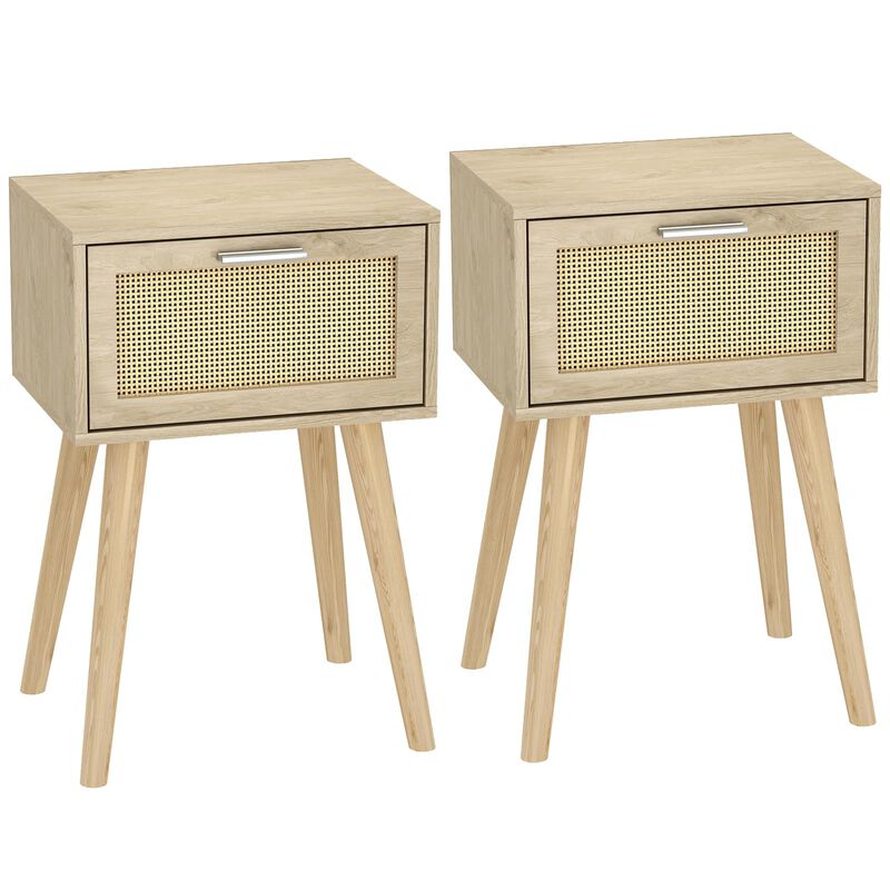 LAATOOREE Bedside Table Set of 2, Boho End Table with Solid Wood Feet for Bedroom and Living Room