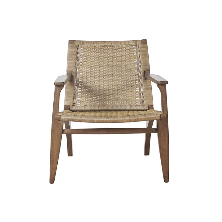 Gracie Mills Irwin Rattan Accent Chair with Mahogany Wood Frame