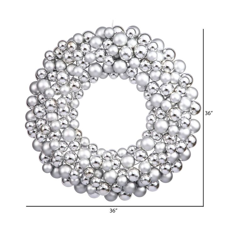 Vickerman 36" Diameter Silver Shiny and Matte Ball Christmas Wreath with Ornaments - Seasonal Holiday Decoration - Vibrant Christmas Decoration - Wire Frame