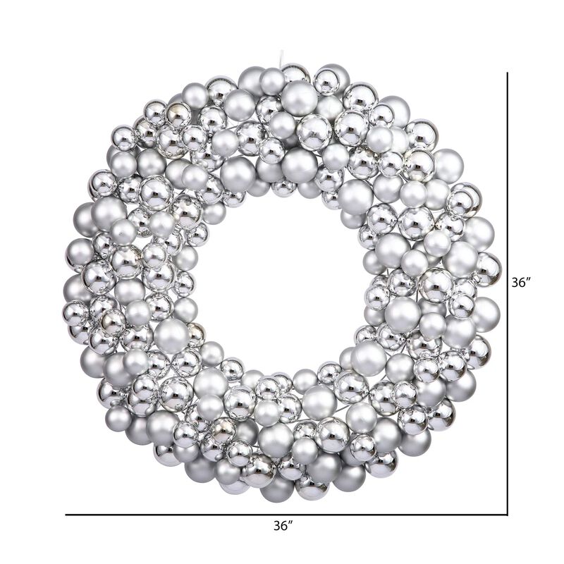 Vickerman 36" Diameter Silver Shiny and Matte Ball Christmas Wreath with Ornaments - Seasonal Holiday Decoration - Vibrant Christmas Decoration - Wire Frame image number 1