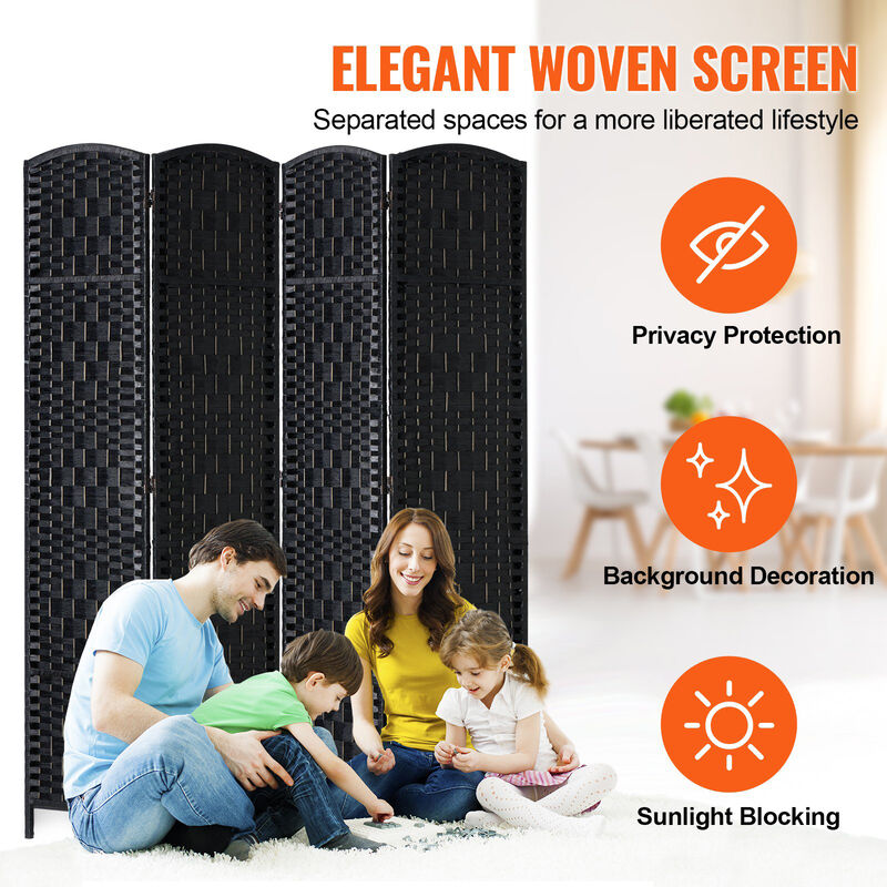 Portable 4-Panel Privacy Screen with Hinges, Hand-Woven Divider for Home or Office